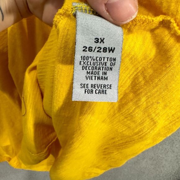 Catherines womens blouse 3X yellow cotton v neck embroidered 3/4 sleeve casual - Picture 8 of 10